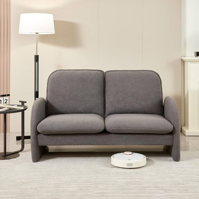 59" Lambswool Fabric Upholstered Loveseat Sofa with High Back & Toss Pillows 2 Seater Leisure Couch ,Tool-Free Assembly