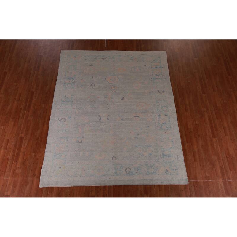 Hand Knotted Oriental 100% Wool Carpet Transitional All-Over Greys & Charcoal Oushak Area Rug - 9' 11'' X 8' 0''