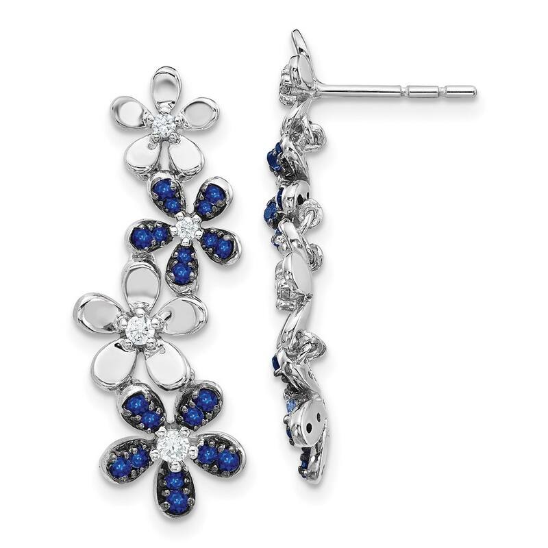 Curata 14k White Gold Diamond and Sapphire Earrings - 28x10mm Wide