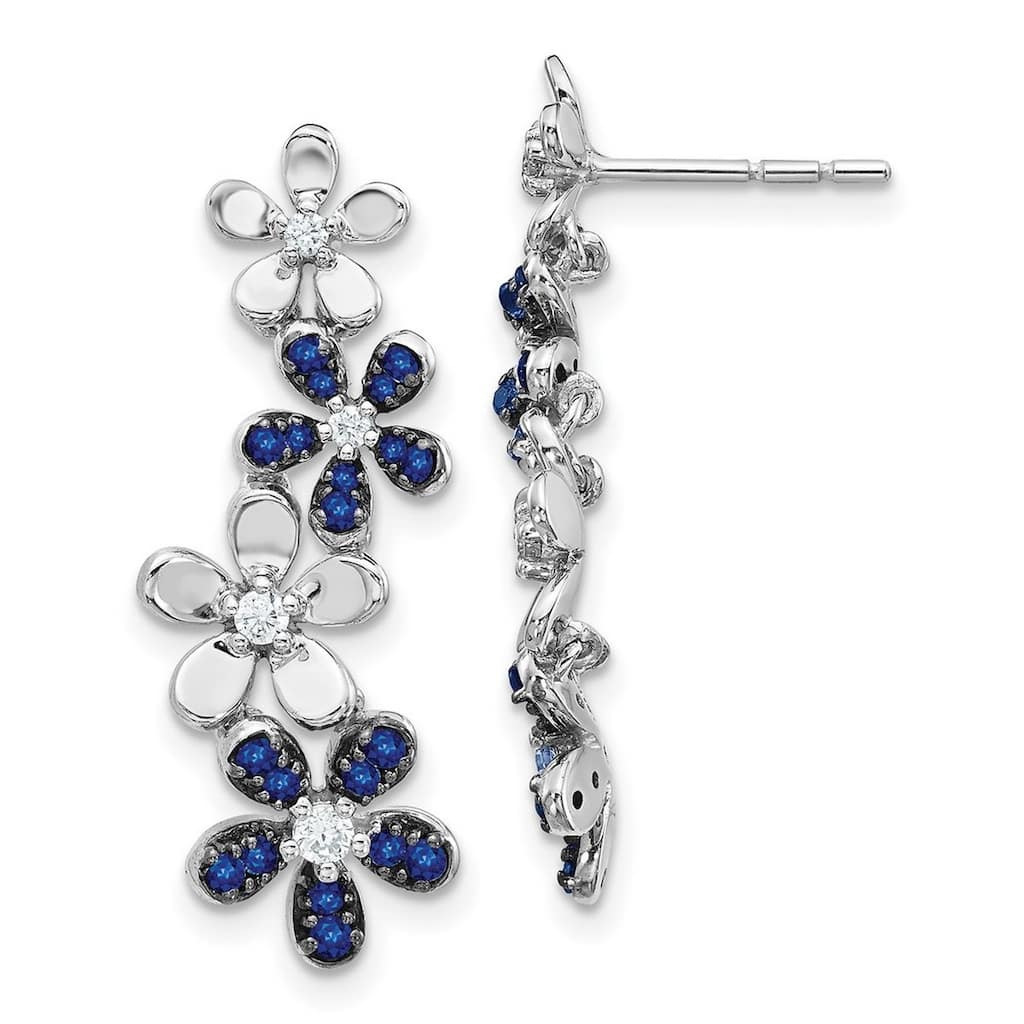 Curata 14k White Gold Diamond and Sapphire Earrings - 28x10mm Wide