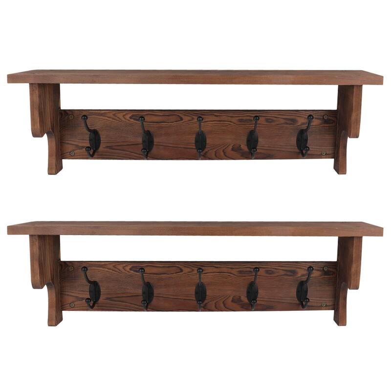 Rustic Wall Mounted Coat Rack with Storage Shelf & Metal Hooks