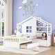 preview thumbnail 13 of 21, Twin Size House Bed with Sofa, Kids Platform Bed with Two Drawers and Storage Shelf, Gray White