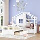 preview thumbnail 1 of 17, Twin Size Platform Bed with Linen Upholstered Sofa, Semi-enclosed House Bed Frame with Drawers and Storage Shelf for Kids White - Twin