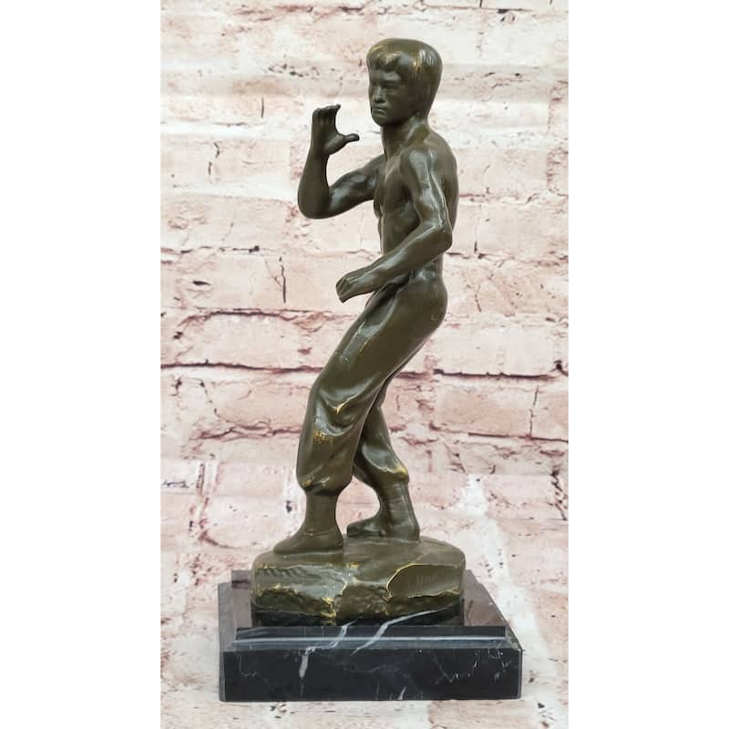 Bruce Lee Bronze Martial Artist Sculpture On Marble Base By Mavchi