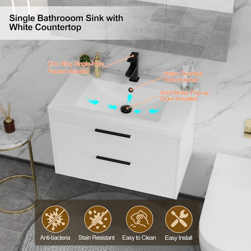 Bathroom Wall Mounted Cabinet Vanity Set with Side Cabinet