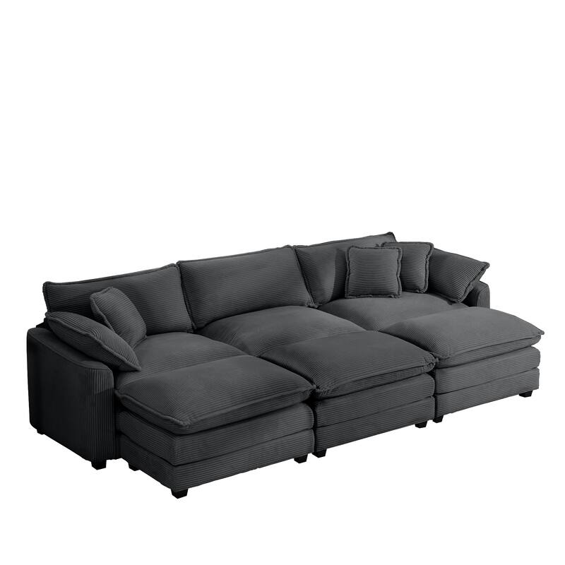 Oversized Corduroy Sofa with 3 Ottomans, Modular Set for Living Room, Convertible Sleeper