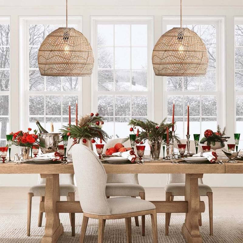 Santana Brown Rattan Pendant Light – Large Handwoven Ceiling Light Fixture for Living Room, Kitchen in Boho & Coastal Style