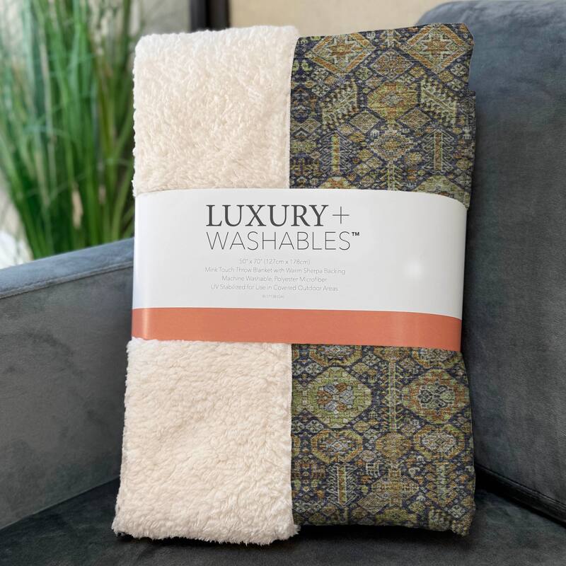 Premium Machine Washable Boho Moroccan Sherpa Throw Blanket