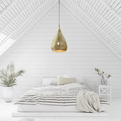 Penny River of Goods Cone-Shaped Pendant Lamp with Antique Gold Punched Metal Shade - 13" x 13" x 23.3/88.3"