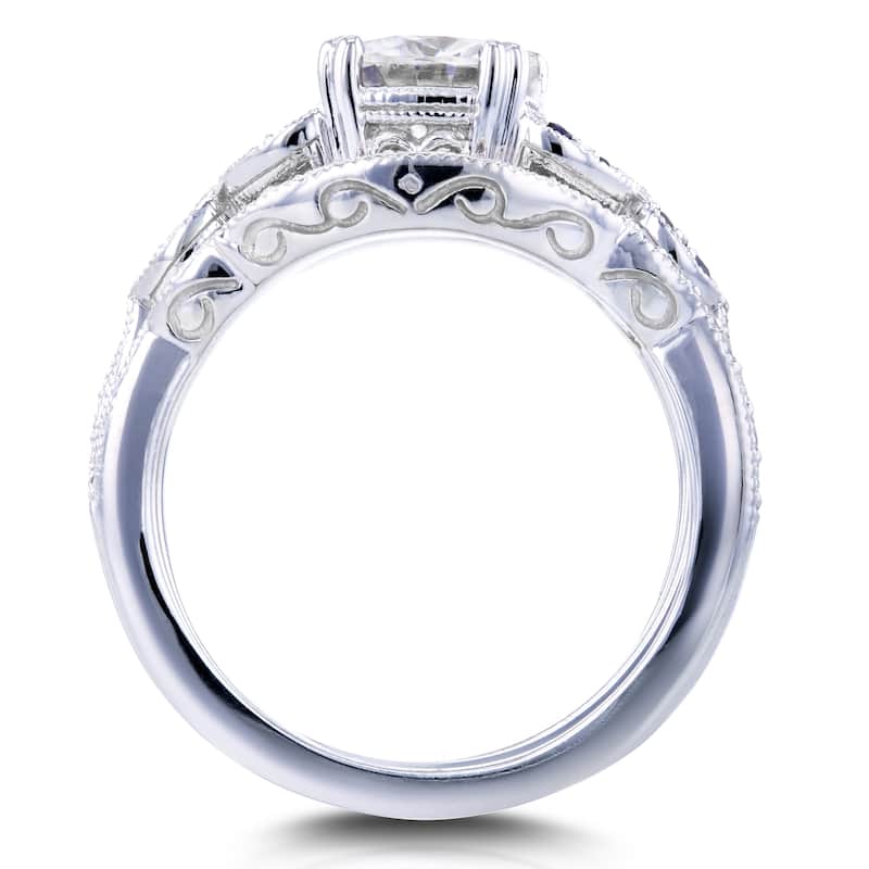 Kobelli 1.5 Carats Mixed Stone Solid 14k White Gold Cushion Floral Blue Accent Iris 2pc Bridal Set