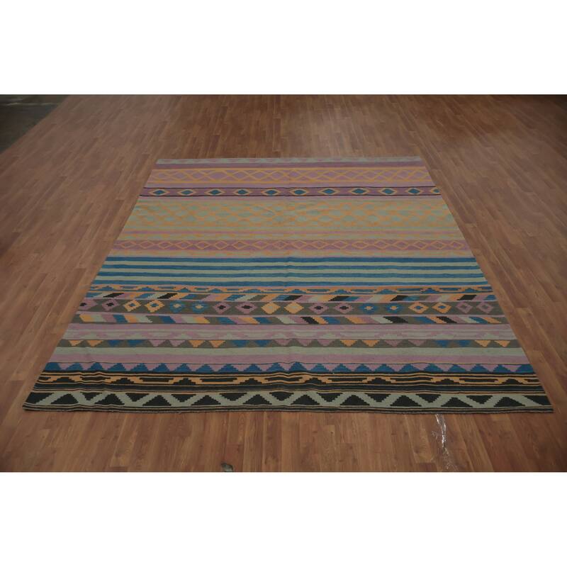 Hand Woven Oriental 100% Wool Carpet Southwestern Modern Purples Kilim Area Rug - 10' 0'' X 8' 5''