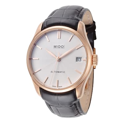 Mido Women's Belluna II 33mm Silver Dial Leather Automatic Watch - Black - One Size