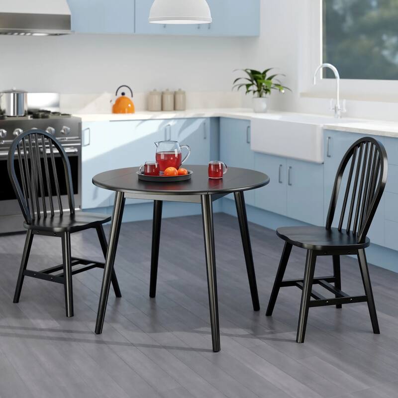 Wooden Drop Leaf Dining Table with Windsor Chairs - 35.5" - 3-Piece