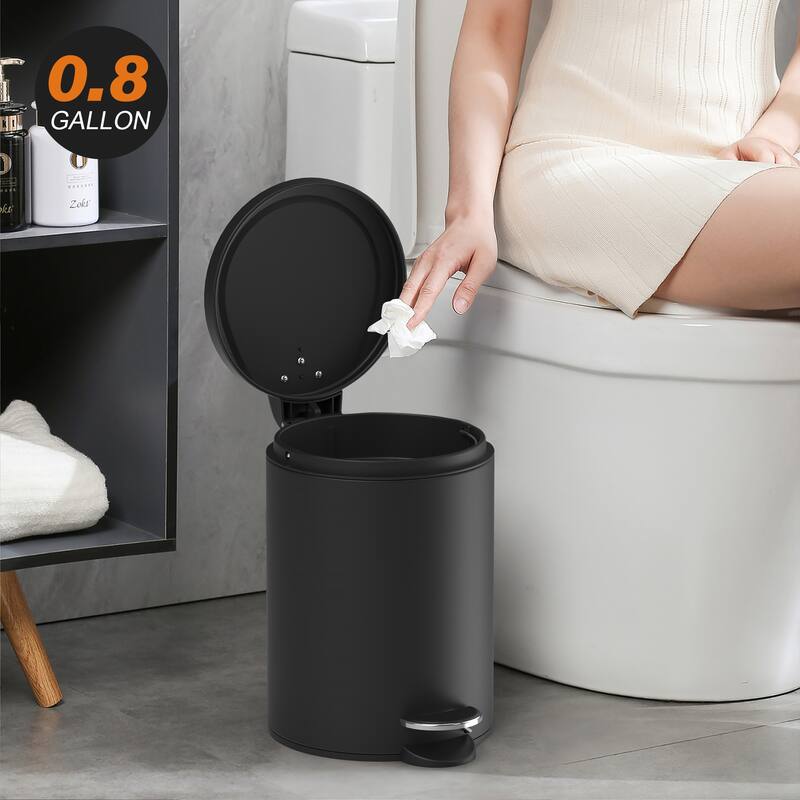 Innovaze 3.2 Gal./12-Liter and 0.8 Gal./3 Liter Stylish Round White Metal Step-on Trash Can Set