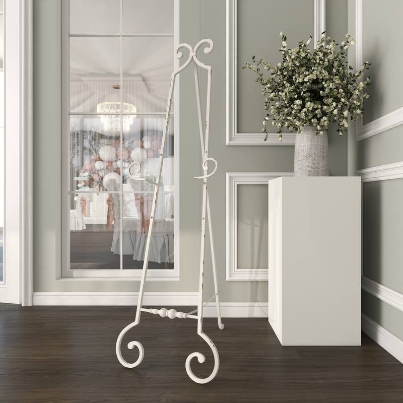 Metal Scroll Large Adjustable 3 Tier Display Easel with Chain Support - White - Roche River Decor