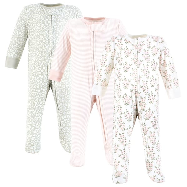 slide 1 of 1, Hudson Baby Infant Girl Cotton Sleep and Play, Pink Sage Florals 6-9 Months - Pink Sage Florals