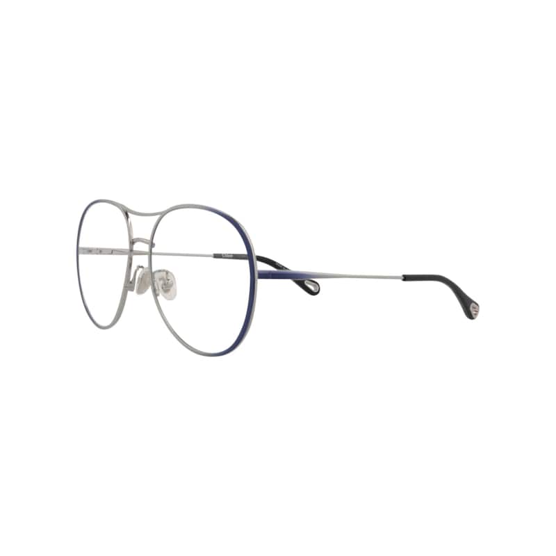 Chloé Aviator-Frame Metal Optical Frames, Transparent Lens, Shiny Gradient Transparent Varnished Dark Blue/Light Ruthenium Frame