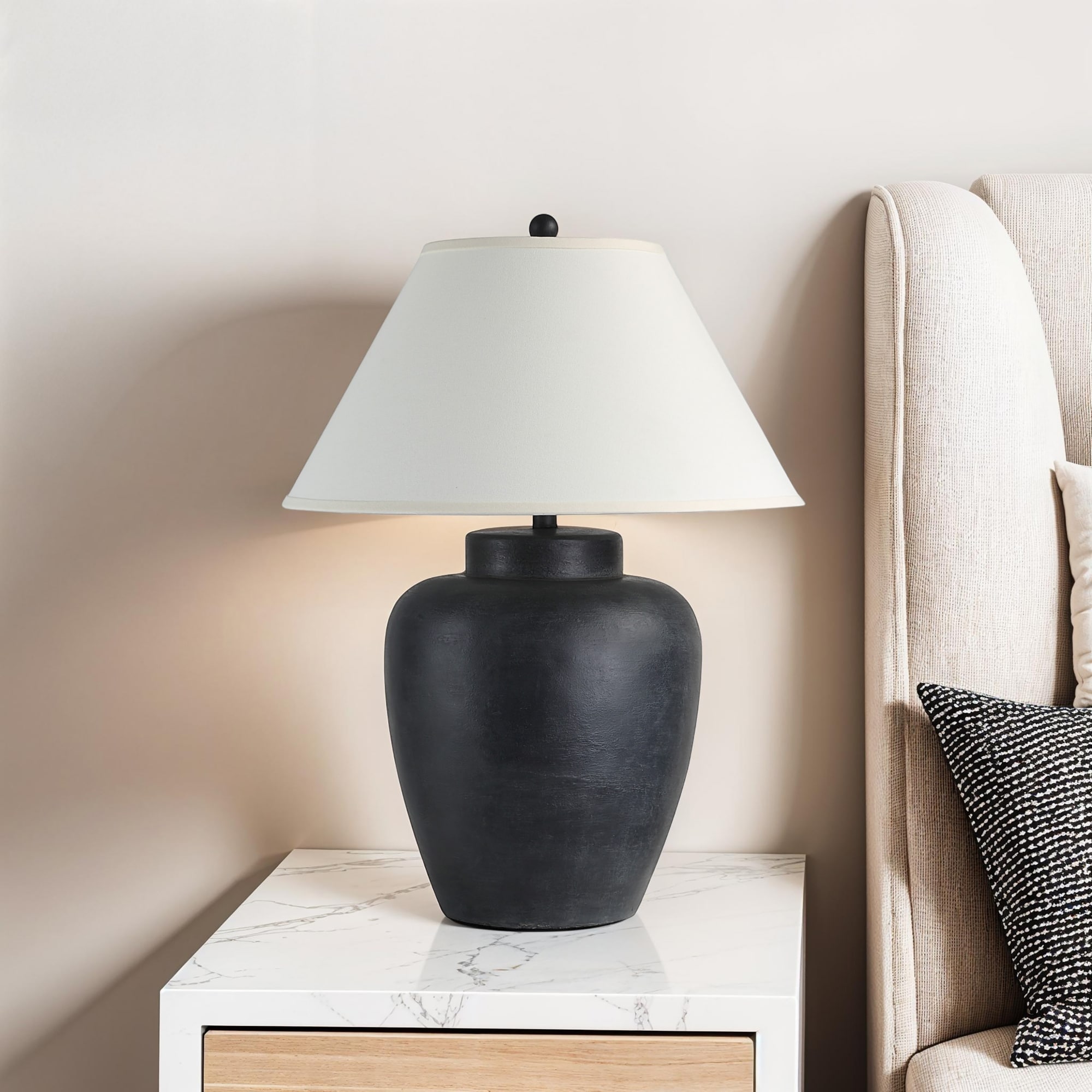 Solid Table Lamp with Drum Shade - 29.5" - Black