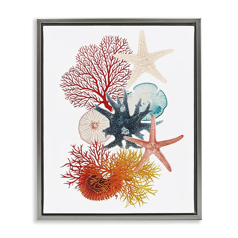 Stupell Coral & Undersea Creatures Framed Floater Canvas Wall Art Design By Ramona Murdock - 17 x 21 - Grey