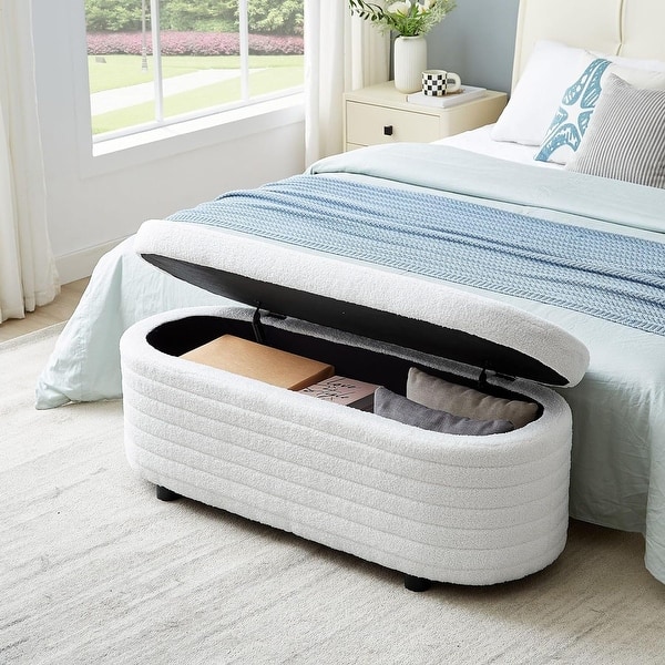 Storage Bench Teddy Fleece Upholstered Ottoman Indoor Entryway