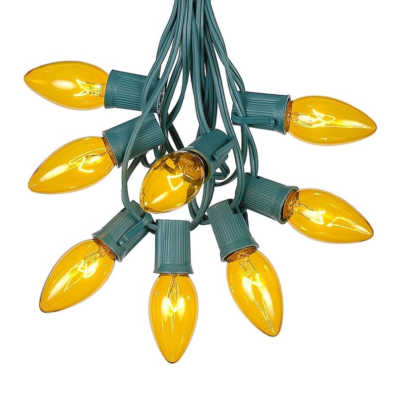 100 Foot C9 Christmas Light Set, Hanging Patio String Lights, Green Wire