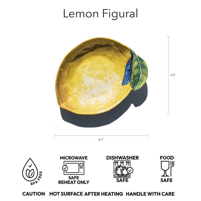 Abode Homewares Lemon Orchard Melamine Lemon Shape Bowl - Yellow - 8" - Set of 6