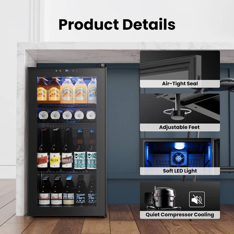 95 cans Beverage Cooler, Mini Fridge with Adjustable Shelves