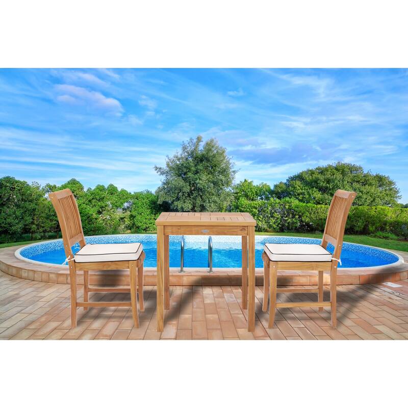 Chic Teak 3 Piece Teak Wood Florence Intimate Bistro Dining Set including 27" Square Table and 2 Side Chairs