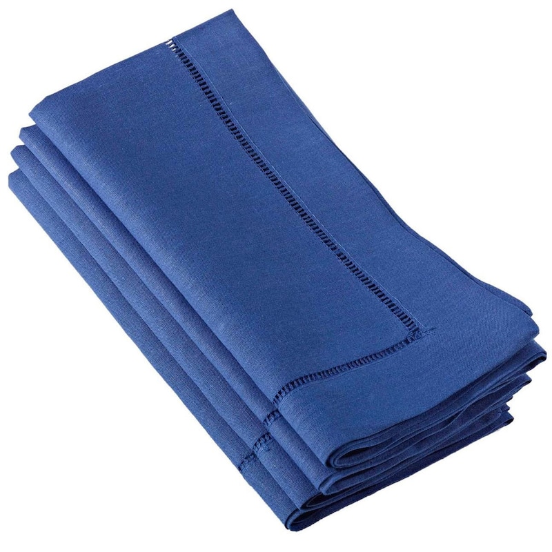 Hemstitched Linen Dinner Napkins (Set of 4) - Cobalt blue - Set of 4