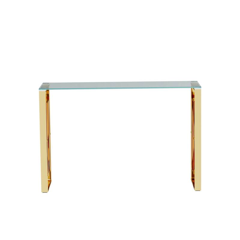 Modern Glass Console Table, Sofa Table with Sturdy Metal Frame and Tempered Glass Top - 55.1" x 17.7" x 30.7"