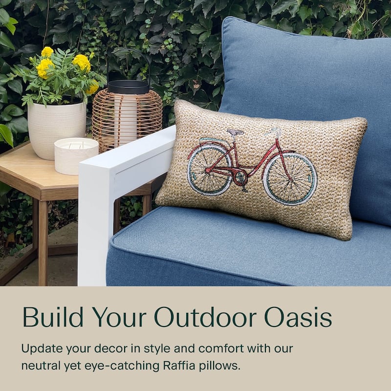 Raffia Bicycle Red Outdoor Lumbar Toss Pillow (2-Pack)