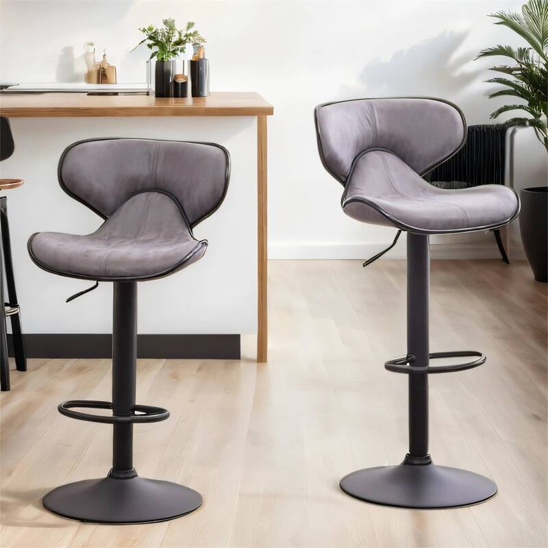 Upholstery Airlift Adjustable Swivel Barstool w/ Chrome Base, Set of 2