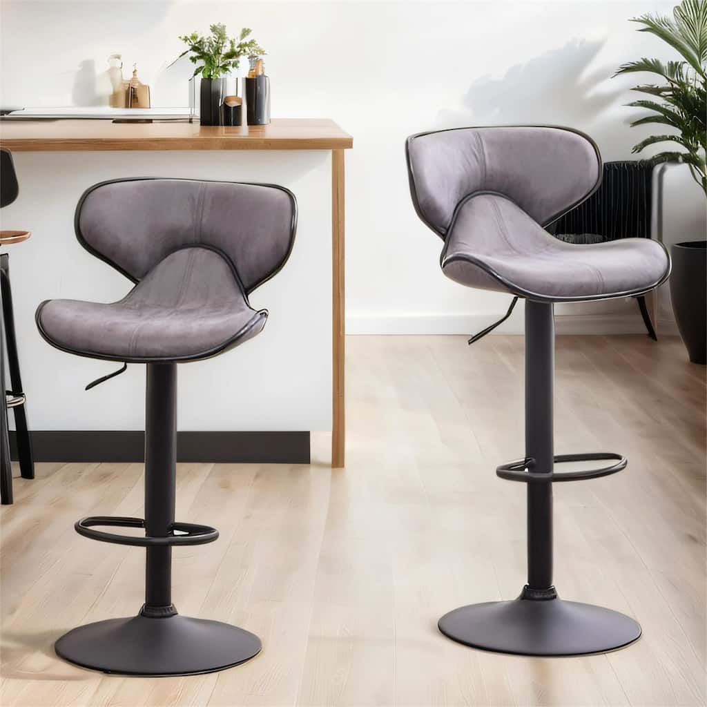 Upholstery Airlift Adjustable Swivel Barstool w/ Chrome Base, Set of 2