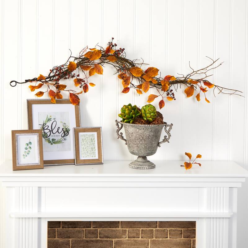 Fall Artificial Garland 4Ft - Autumn Foliage & Berry Decor - Indoor Outdoor Seasonal Accent - 48