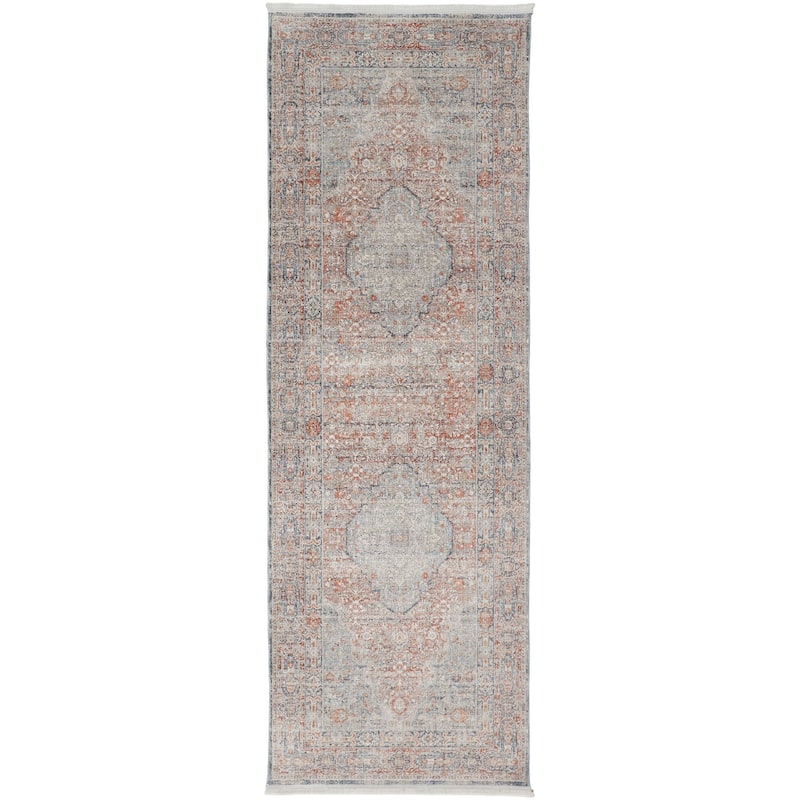 Grand Bazaar Gilford Machine Made Medallion Transitional Area Rug - 2'8" x 10' - Gray/Ivory/Orange