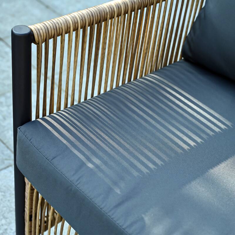 2 Pcs Outdoor PE Wicker 2 Seater Sofa Set, All Weather Patio Conversation Furniture Set with Rectangle Coffee Table