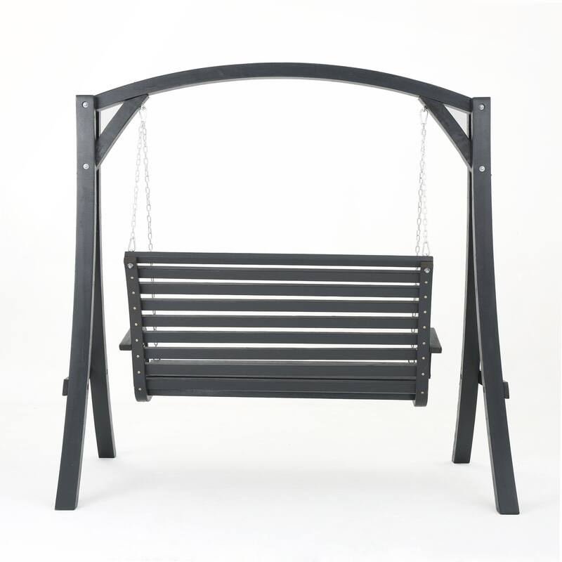 Wood Swinging Loveseat with Chains and Beam for Outdoor Relaxation