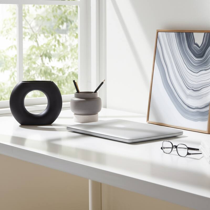 Modern Table Vase with Hollow Center Design - Ceramic Artful Vases for Home Decor - Black