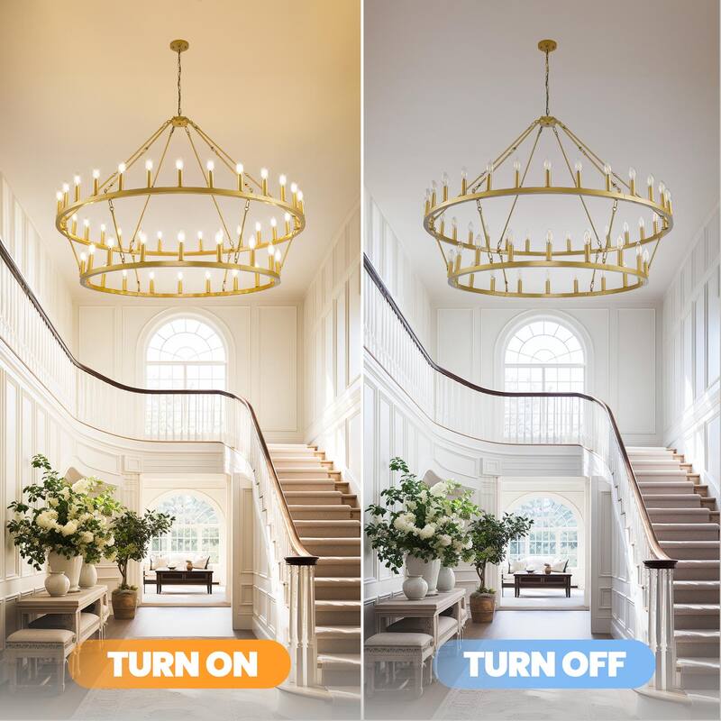 48 - Light Candle Dimmable Two Tiers Wagon Wheel Chandelier--47.09 inch