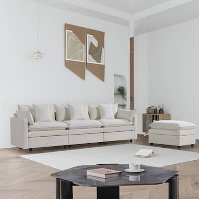 108.66"Chenille L-shaped Sectional Sofa with Convertible Chaise,Comfy Cloud Couch Deep Sectional Sofa with Ottomans