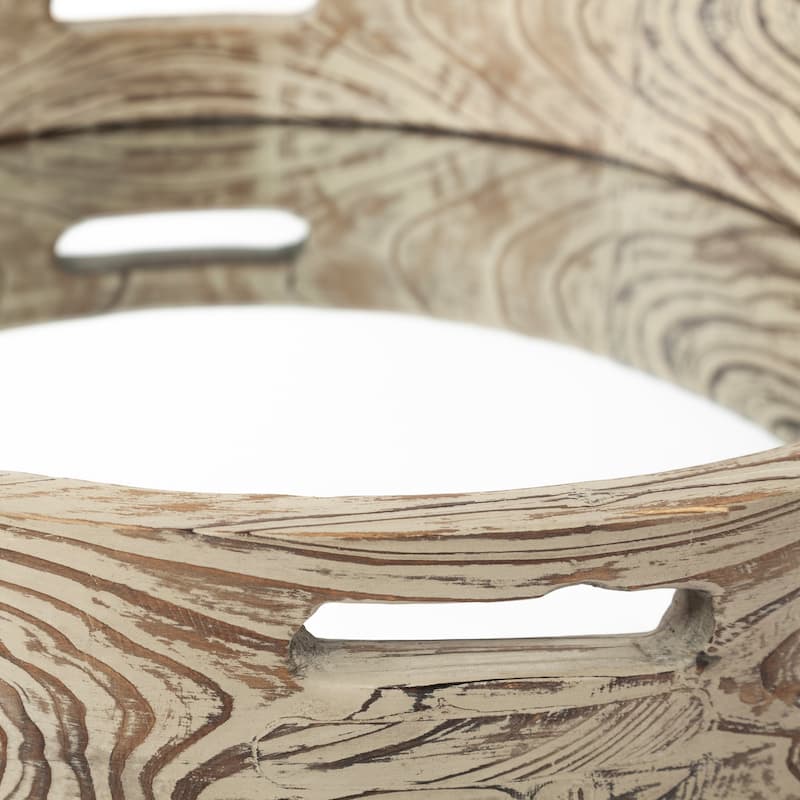 Whittier Brown Wood With Mirrored Base Round Tray - 20" x 20"