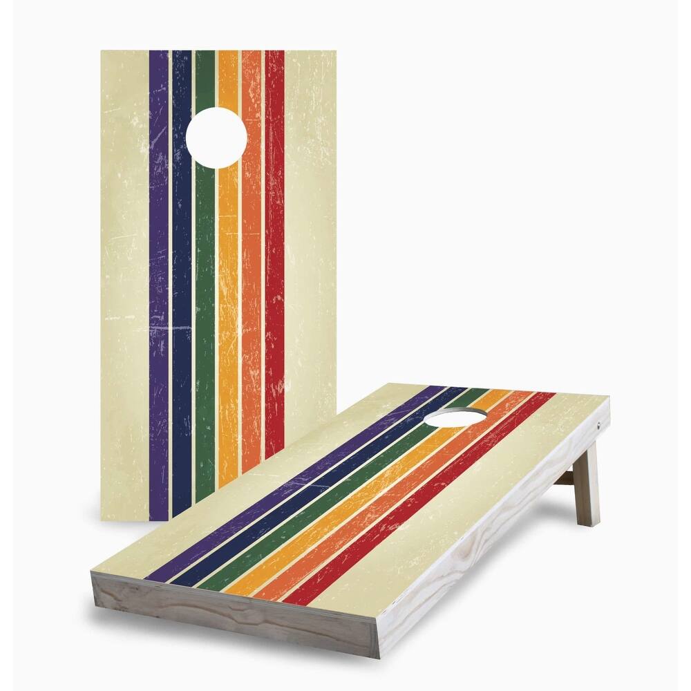 Retro Rainbow Cornhole Game (Choose Wraps or Boards)