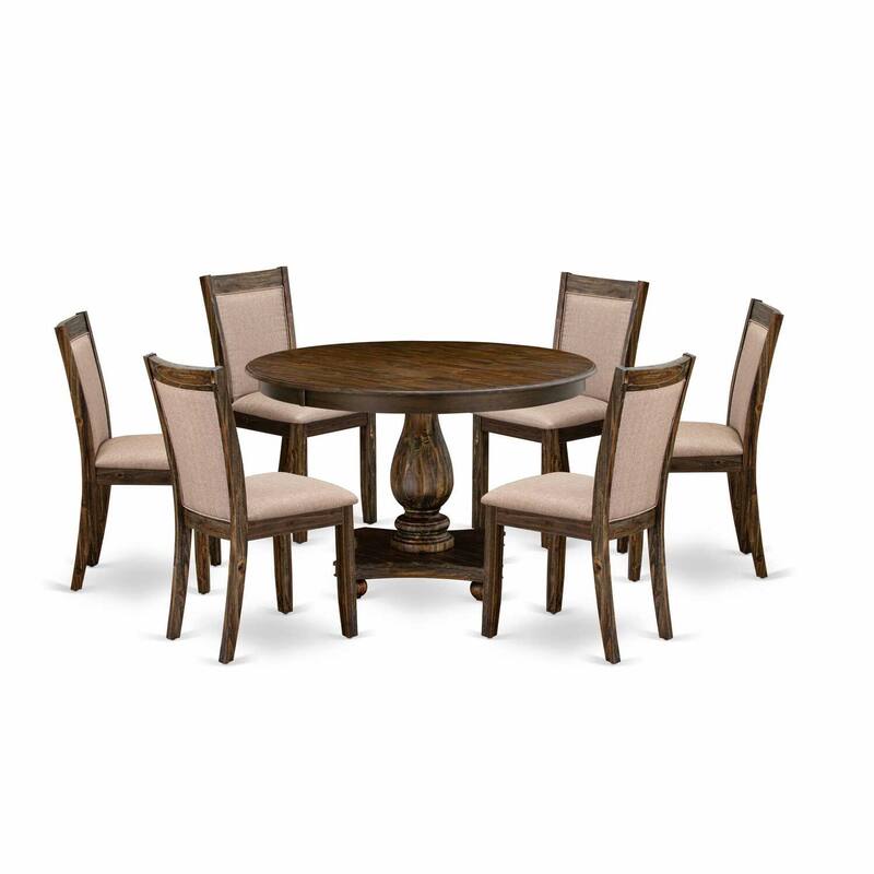 HomeStock 7-Piece Distressed Jacobean Finish Solid Wood Top Dining Table with 6 Chairs