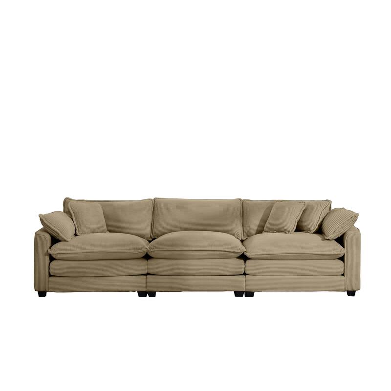 GDFStudio-Shanks Corduroy Three-Seater Sofa with Arm and Throw Pillows
