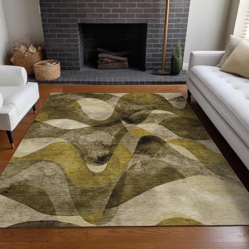 Machine Washable Indoor/ Outdoor Modern Chantille Rug - Coffee - 5' x 7'6"