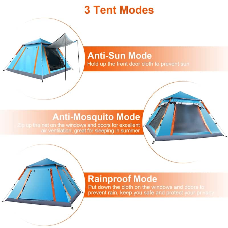 4-5 Person Pop-Up Camping Tent Instant Setup Waterproof Windproof - 84.65x84.65x53.54in