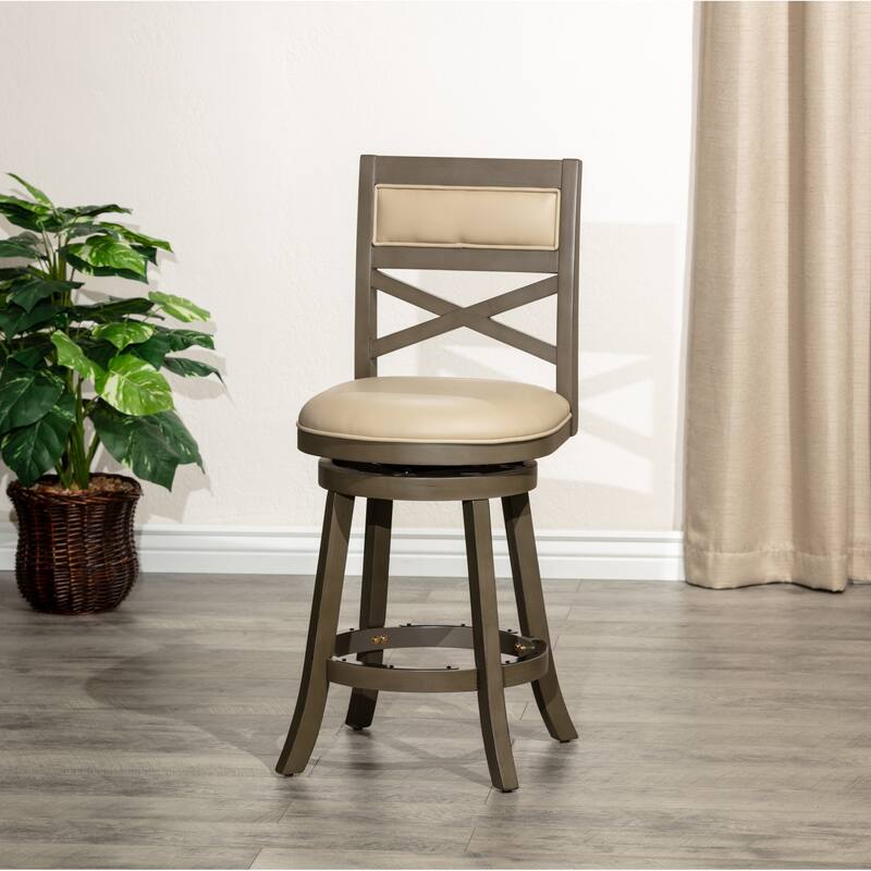 DTY Indoor Living Meeker X-Back Swivel Stool - Weathered Gray Finish/French Gray Bonded Leather - Counter Height - 23-28 in.