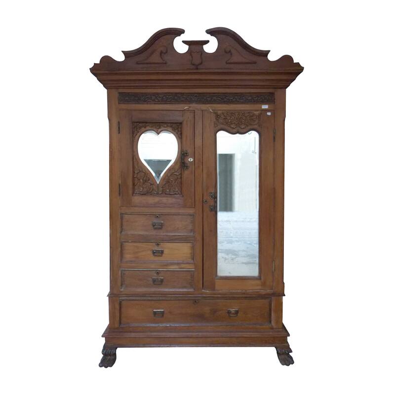 HomeRoots 53" Brown Reclaimed Wood Carved Scrollwork Accent Cabinet With Two Doors And Four Drawers