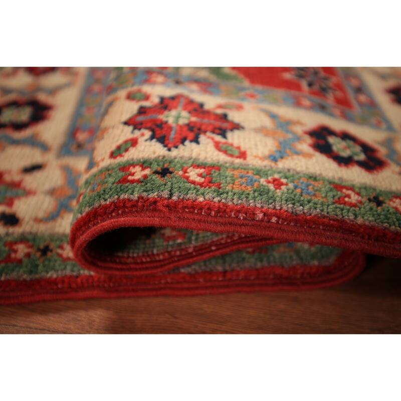 Red Kazak Foyer Rug Handmade Oriental Geometric Wool Carpet - 2'0" x 3'0"
