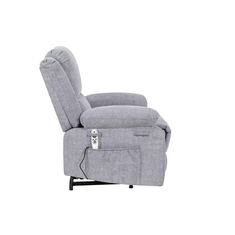 Light Grey Velvet Power Lift Recliner Chair with 8 Massage Points, Lumbar Heating, Storage Pocket